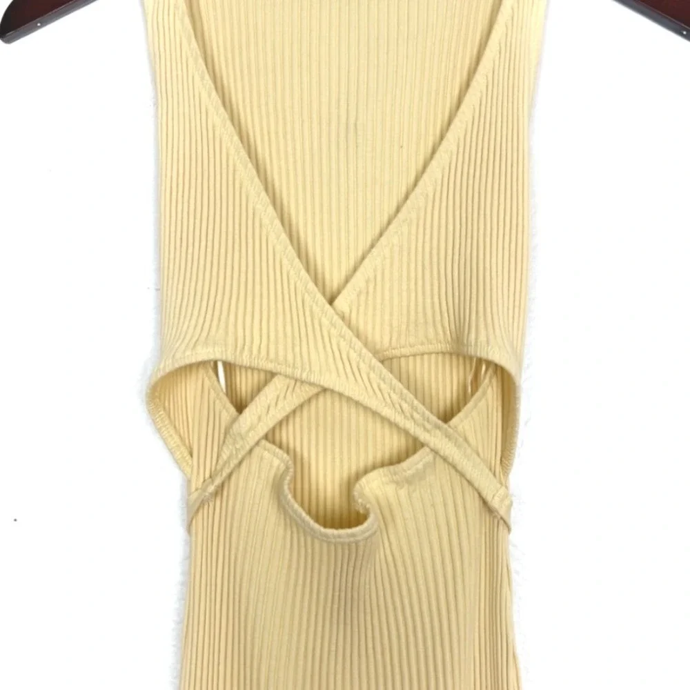 Zara Butter Yellow Bodycon Cut Out‎ Midi Dress M - Picture 8 of 11